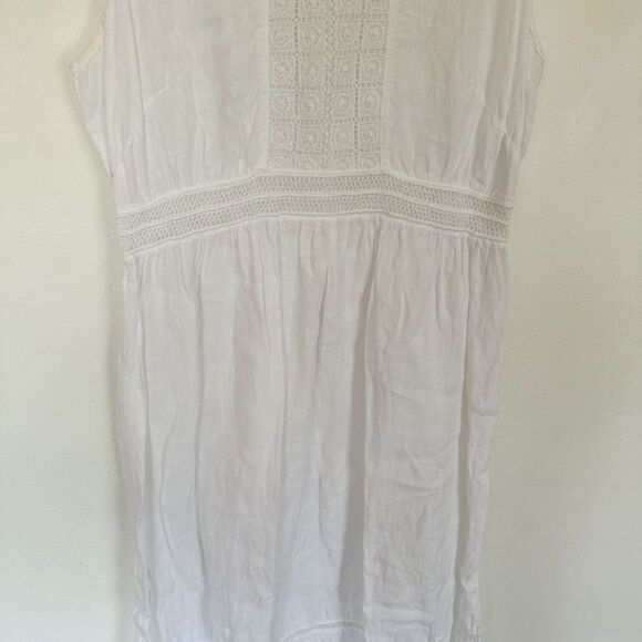 120% Lino Women’s White Crochet Bib Detail Sleeveless High Neck Keyhole Back Mid - Picture 5 of 14